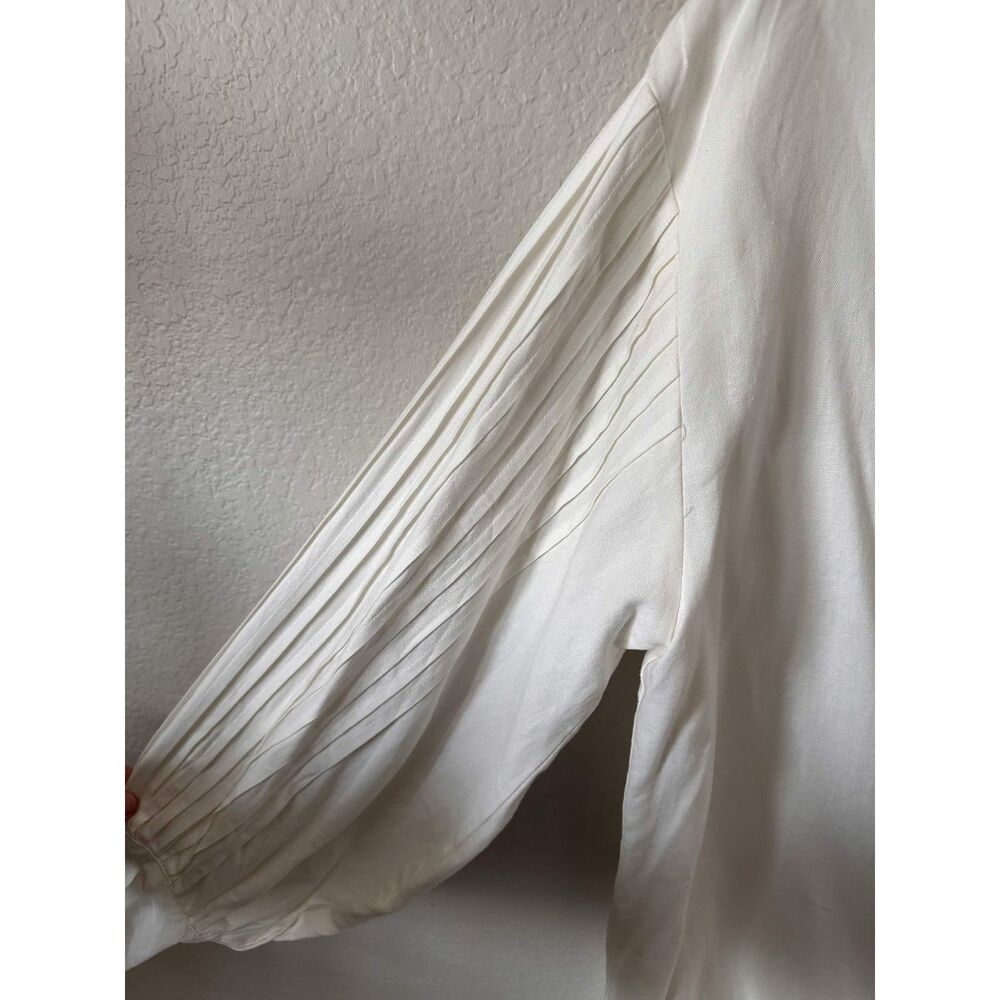 Girl & The Sun XS White Linen Blend Pleated Sleeve Mini Shirt Dress Quiet Luxury - Picture 5 of 8